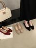 Versatile Shallow Mouth Single Shoes Korean Version Temperament Bow Small Square Head Side Empty Not Tired Feet Women's Shallow Mouth Single Shoes