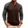 Men's Round Neck Ribbed Long Sleeved Bottoming Shirt Tough Guy Contrast Color Retro Button Men's T-shirt Top