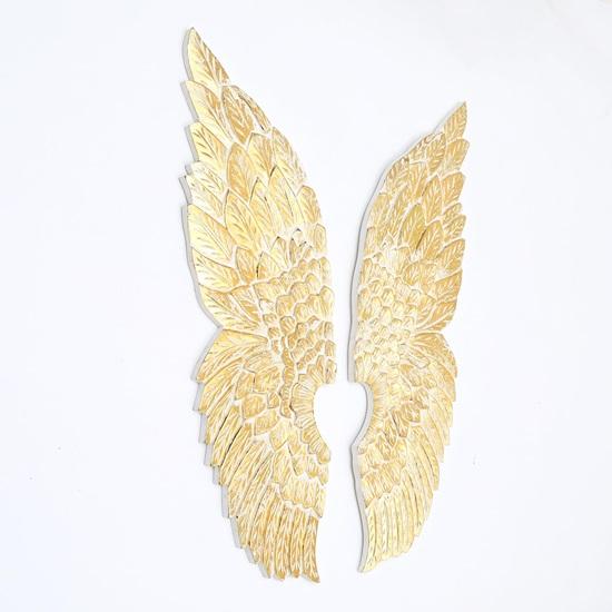 Декоративная деревянная стена 2 Крылья ангела Домашний декор Орнамент Крылья Скульптура Статуя, ручная резьба и роспись деревянного декора