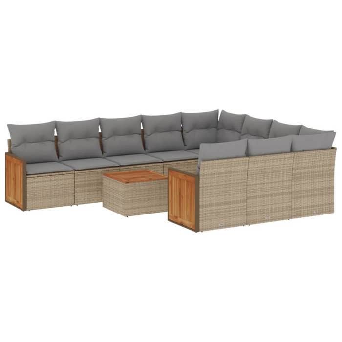 VidaXL Salon de Jardin avec Coussins 11 pcs, Canapés de Terrasse, Ensemble de Meubles de Patio, Mobilier d'Extérieur, Beige 3228026
