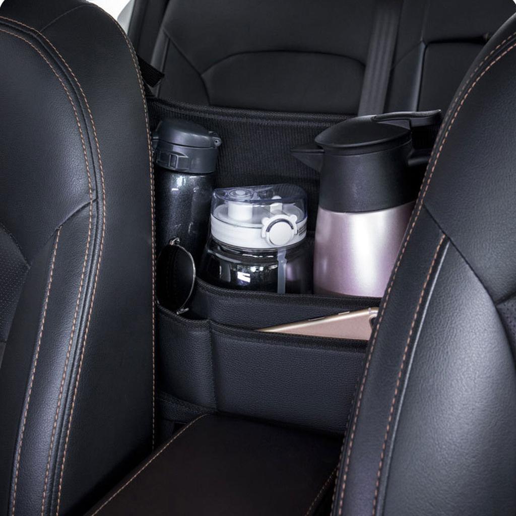 Leather Car Seat Middle Hanger Storage Bag Luxury Auto Handbag Holder Between Seats Tissue Water Cup Pockets Stowing