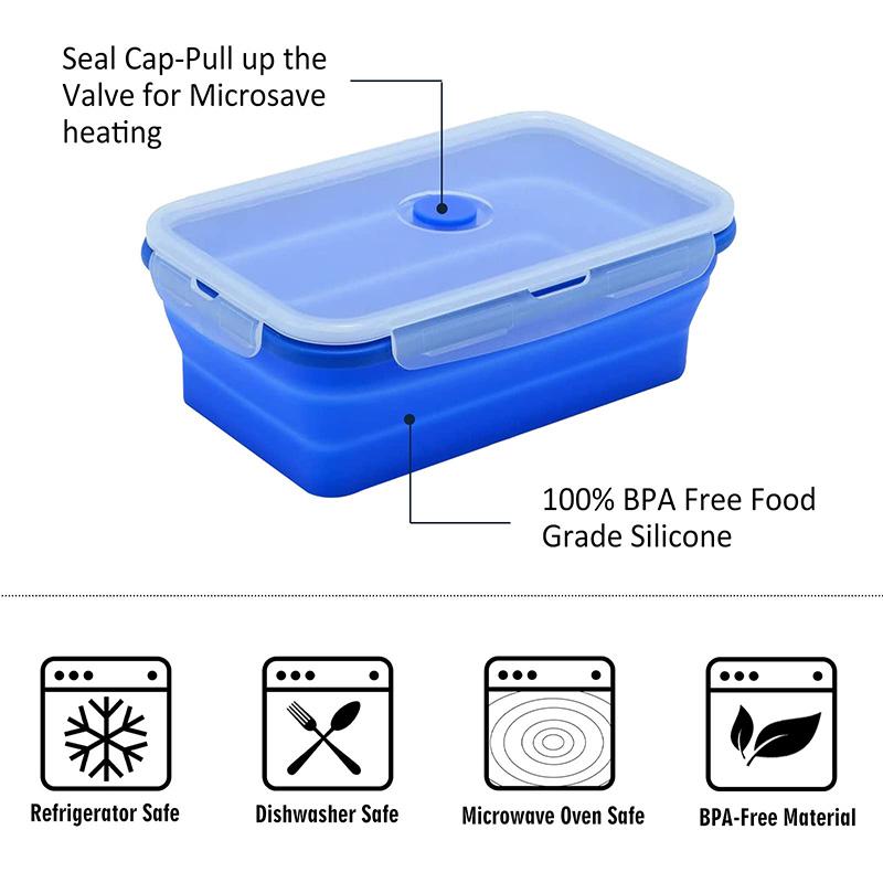 Silicone Collapsible Food Storage Containers with Lids Foldable Silicone Lunch Box Bento Lunch Box for Kitchen Freezer BPA Free
