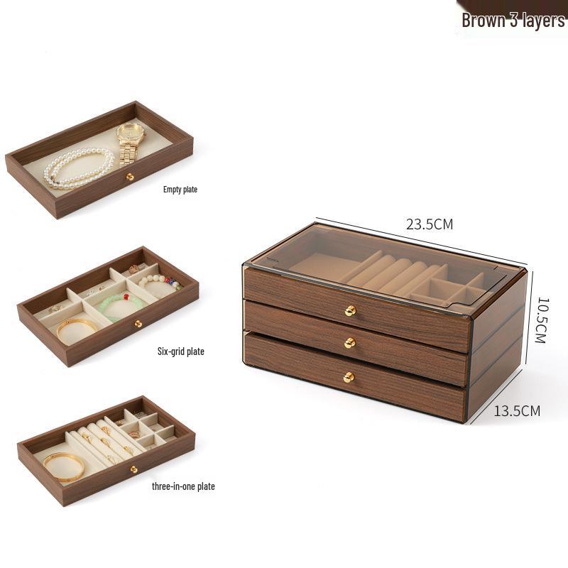 Элегантная многоуровневая деревянная шкатулка для украшений с большим отделением для ожерелий, браслетов и колец