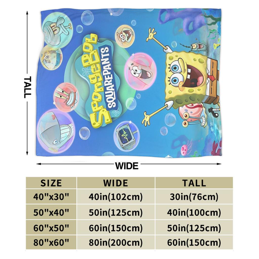 Cartoon SpongeBob SquarePants Movie Poster Blankets  Flannel Funny Breathable Throw Blankets for Home Restaurant Spring/Autumn