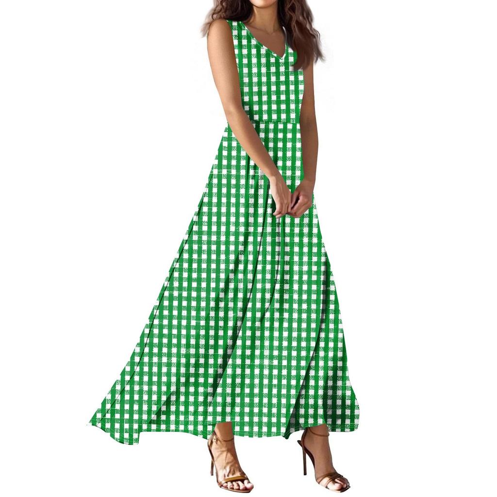 Женское летнее повседневное модное платье с принтом, платье без рукавов с V-образным вырезом