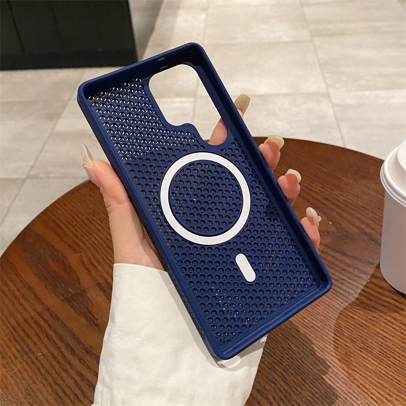 Роскошный дышащий чехол Magsafe для Samsung S25 S24 S23FE S22 Ultra Plus с магнитной беспроводной зарядкой, твердый чехол