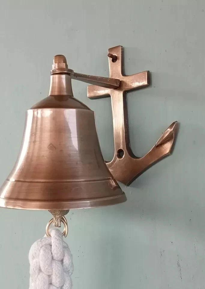 Nautical Brass Bell Anchor Bell ~ With Wall Mounted Bracket Ship Bell