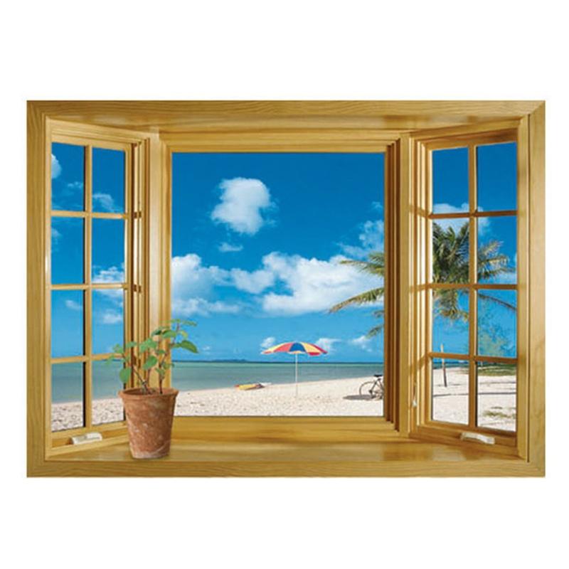 Новое окно 3D принт с видом на пляж морской пейзаж настенные наклейки художественная роспись наклейка обои Декор в гостиную