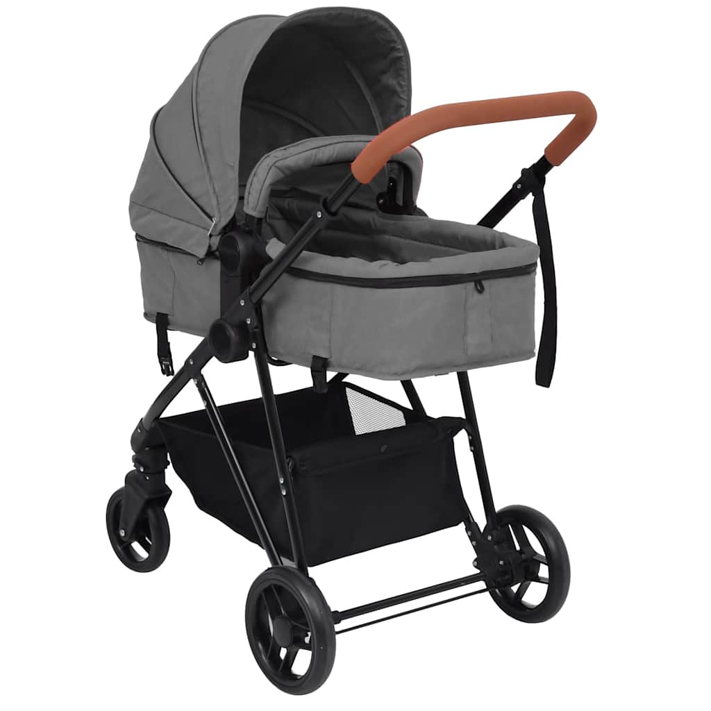 2 in 1 Stroller in Light Grey and Black Steel Frame