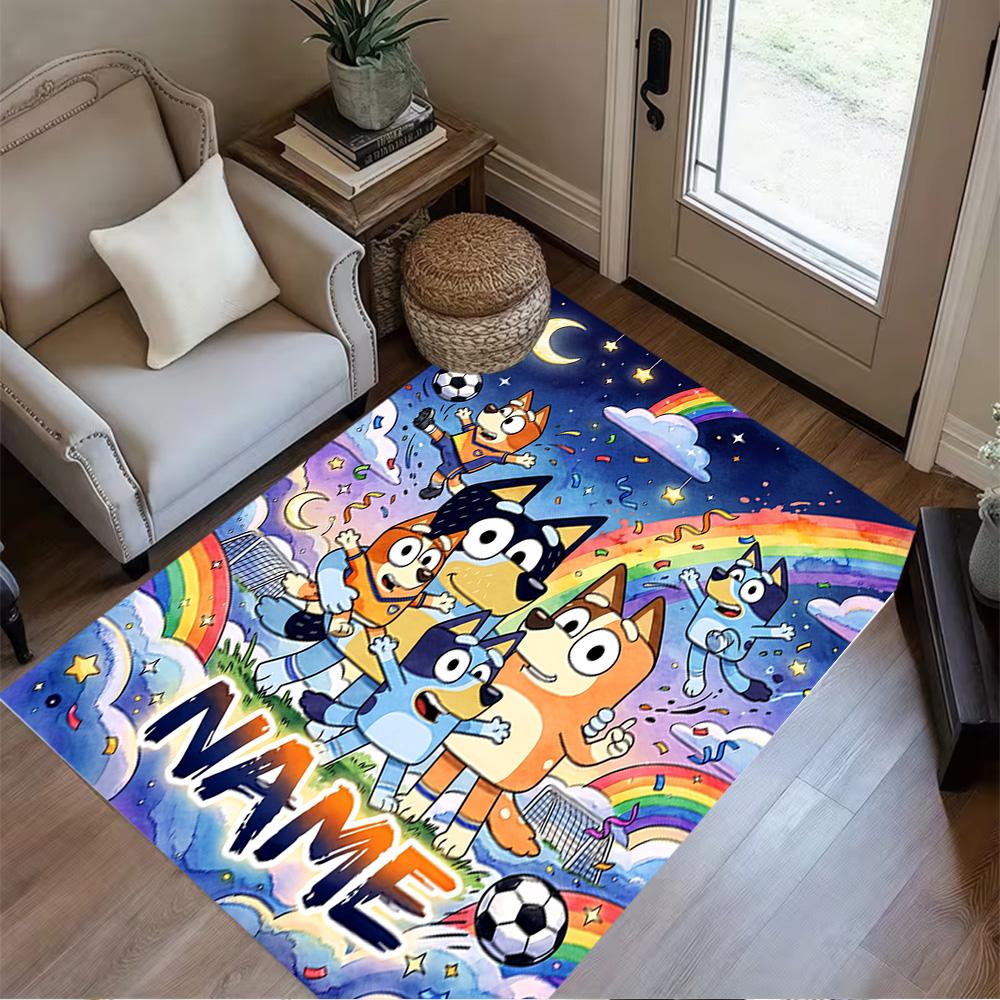 Rainbow Soccer Adventure Customize Text Floor Mat Design for Study room Bedrooms Living Rooms Playrooms Antislip Carpet Decorate Offices