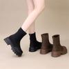 Retro thick heel elastic thin short boots women's winter new heightened velvet rear zipper Martin boots