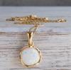 Ожерелье с белым опалом, серебряный кулон с покрытием из золота 14 карат и ожерелье, драгоценный камень 12 мм, изящный кулон, эффектное ювелирное украшение в подарок для женщин