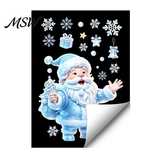 Waterproof Holiday Glass Clings Christmas Snowflakes Santa Static Sticker, PVC Window Indoor Outdoor Decor Decal, Decorative Removable Cling for Party