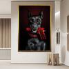 Fashion Doberman Pinscher Poster Dog with Red Gun Prints Wall Art Motivational Success Canvas Painting Office Wall Art Painting