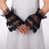 Black Lace Decor Hand Sleeves Lolita Tulle Mesh Eyelash Ruffle Wrist Fake Cuffs Detachable Flare Wristband Halloween Fingerless