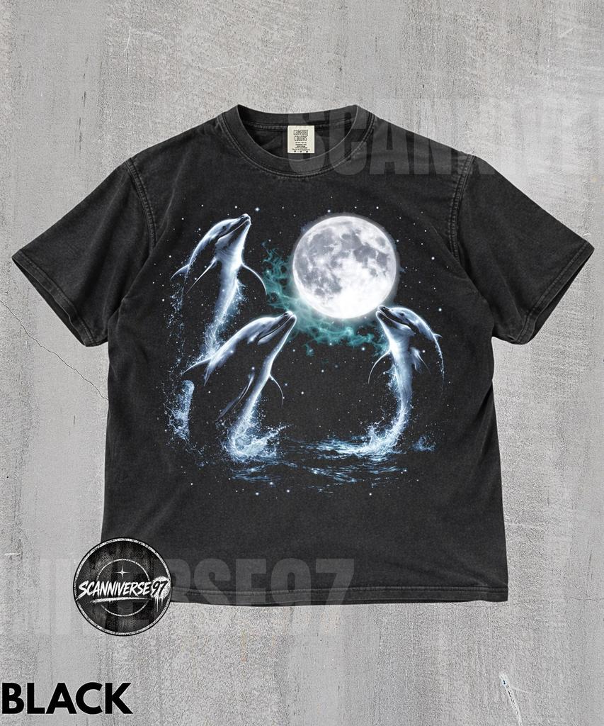 Three Dolphins Moon Vintage Graphic T-Shirt,90s Marine Life Top,Y2k Ocean Tee,90s Dolphins Gift,Dolphin Lovers Gift,Wildlife Nature Tee