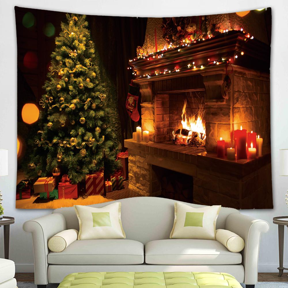 С Рождеством Гобелен Снежинки Санта-Клаус Зимняя ночь Рождественская елка Настенный камин Подарок Новогодние украшения для дома