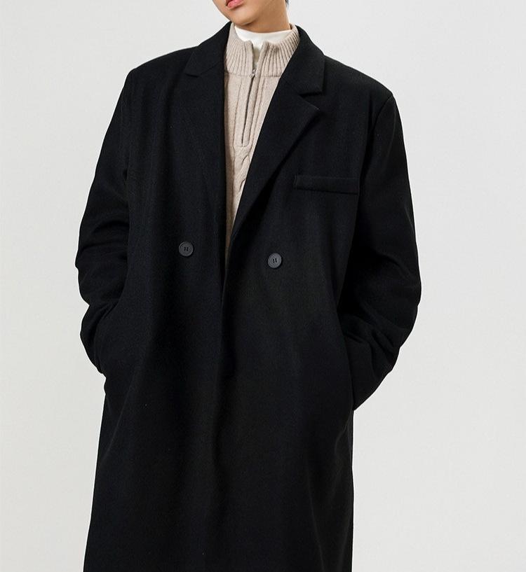 Мужской зимний свободный тренч средней длины в гонконгском стиле - Корейская шерстяная куртка