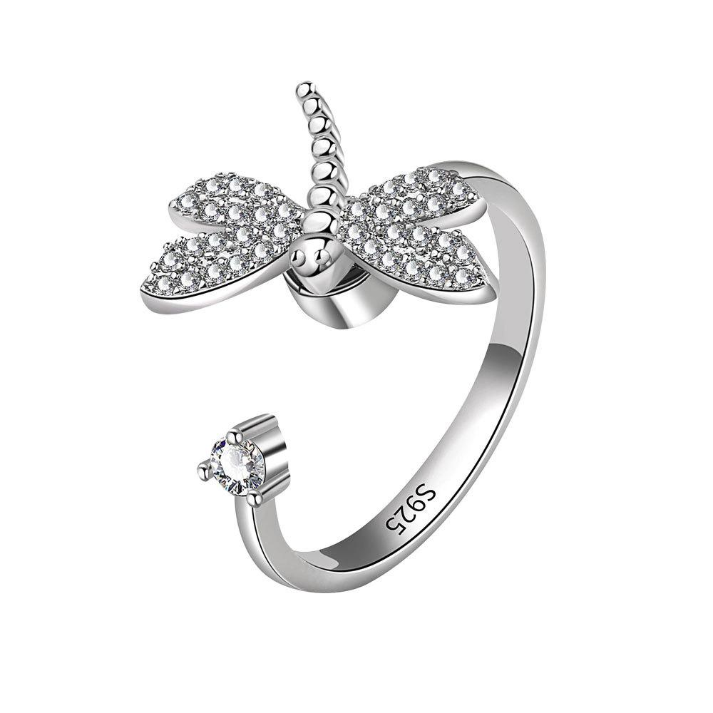Spinning Zircon Dragonfly Open Ring Personalized Fashion Jewelry For Women Adjustable Finger Band