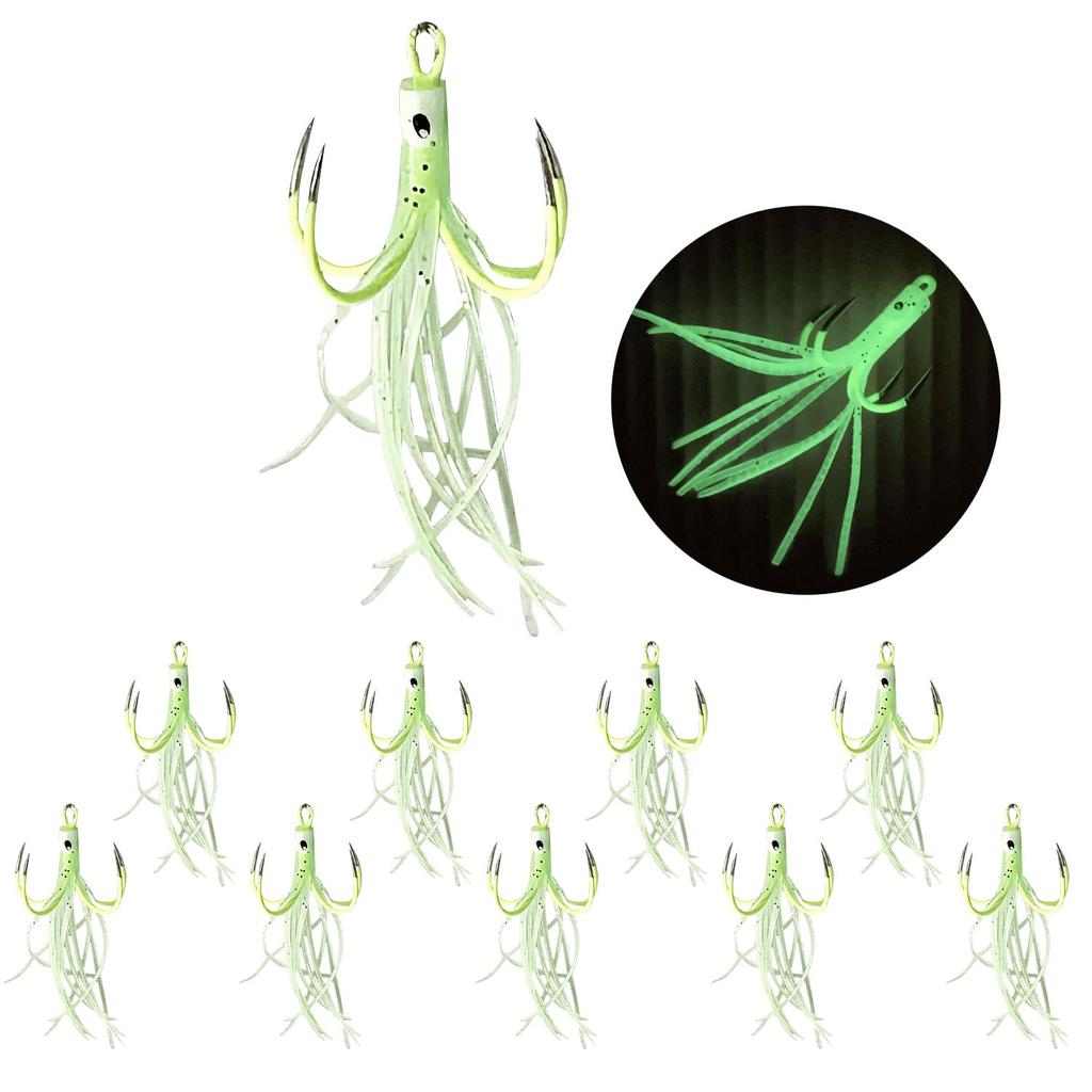 HUBTEC Hairtail Assist Shore Luminous Octopus Set of Rear Triple (Hub Tech) Hooks, Jigging, Jigging, Wind, Bait, 10, Treble, 4-Prong,