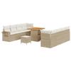 Ensemble de canapé de jardin 11 pièces avec coussins en rotin poly beige acacia, Ensemble de salle à manger de jardin 3 3363666