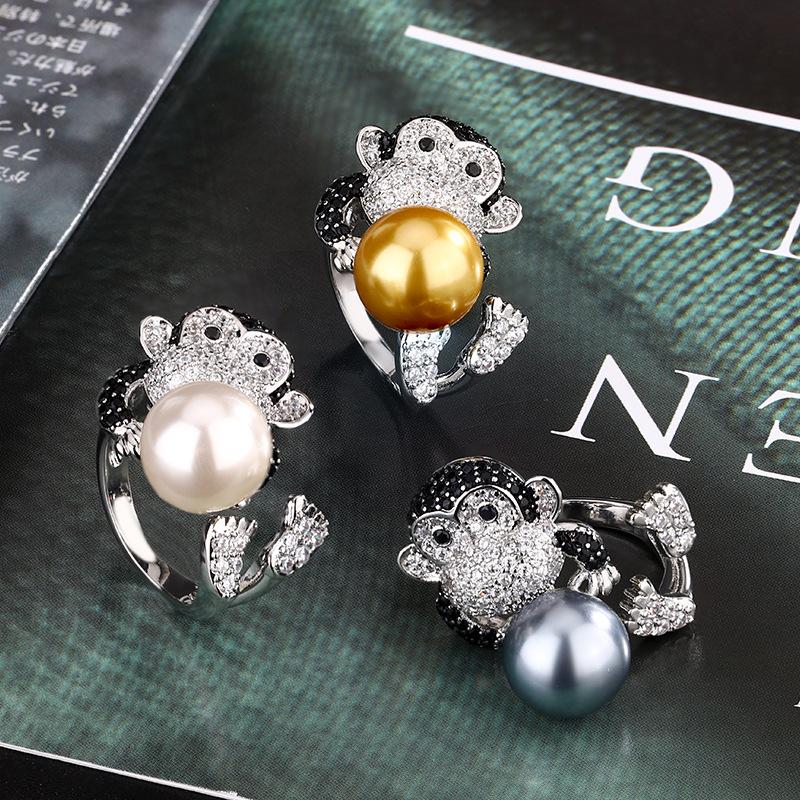 Жемчужное кольцо Милая милая обезьянка Австралия Белый жемчуг Наньянский жемчуг Мода Пригородная женская мода