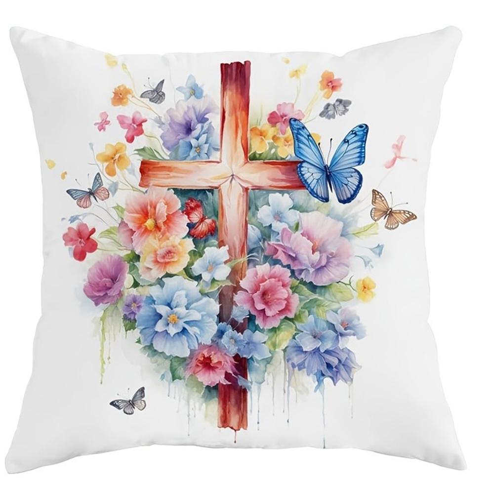 Short plush material pillowcaseHappy Easter decoration pillow cover Rabbit cross garland printing sofa cushion cover suitable fo