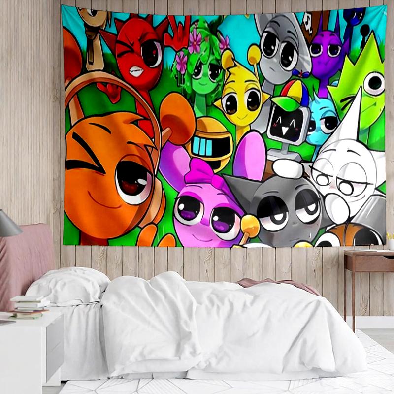 Sprunki Print Tapestry, Backdrop, Easy Setup, Ideal for Bedroom, Office & Living Room, with Aesthetic Wall Hanging Decor.