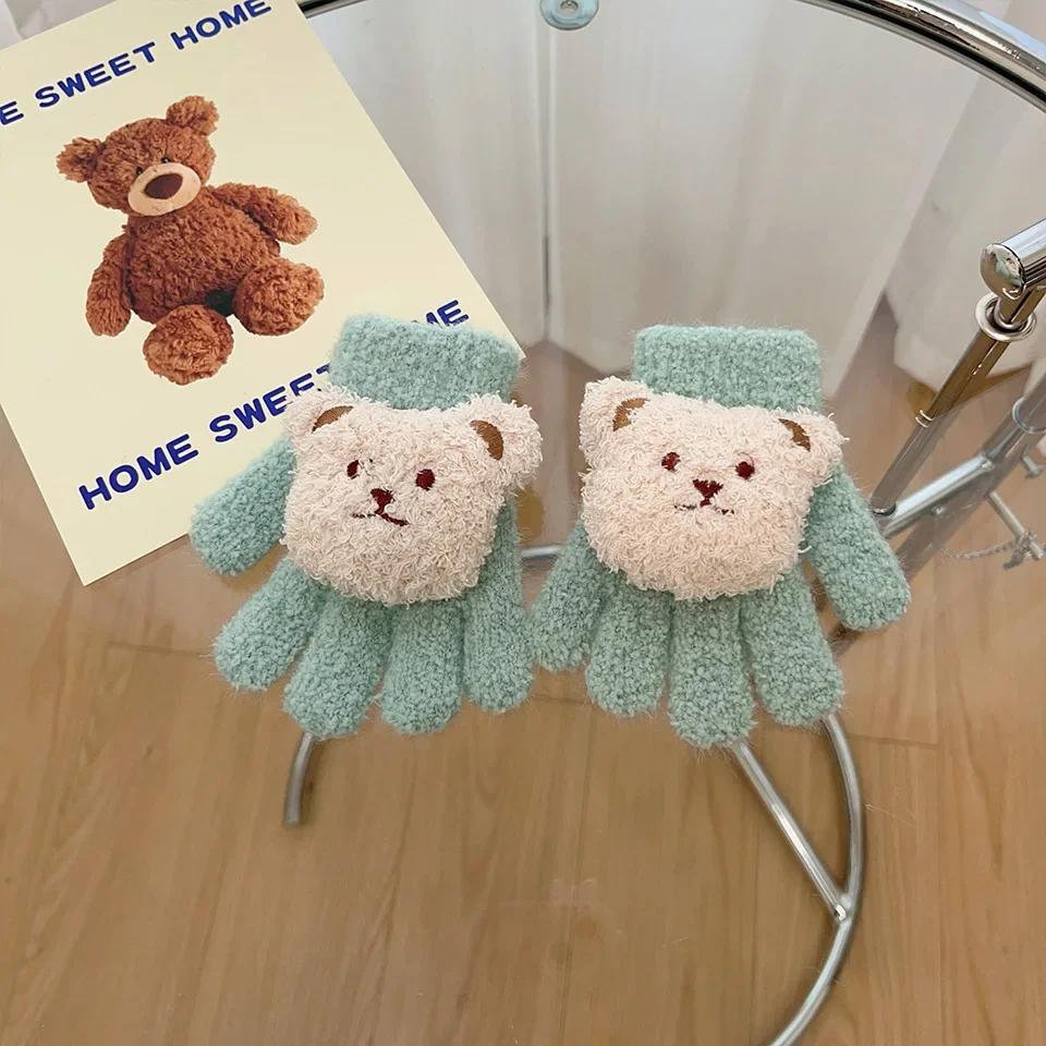 1 Pair Warm Otudoor Kids Glove for Boy Girl 3D Cute Cartoon Bear Glove for Toddler Sweet Autumn Winter Thicken Warm Baby Glove