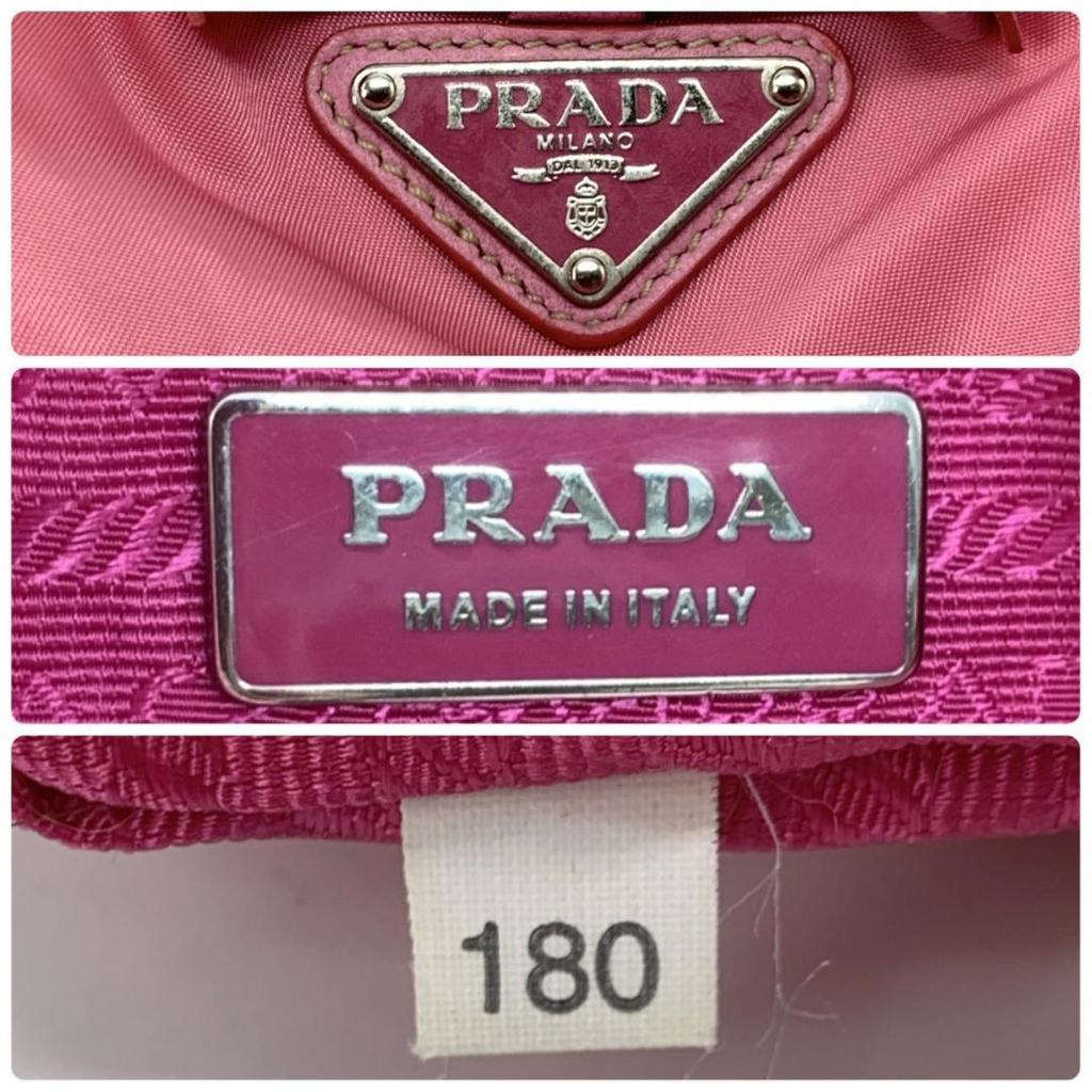 PRADA Pocono Tessuto Nylon Ribbon Hand Tote Bag One Shoulder Strap Leather Pink Silver Hardware Triangle Logo Plate