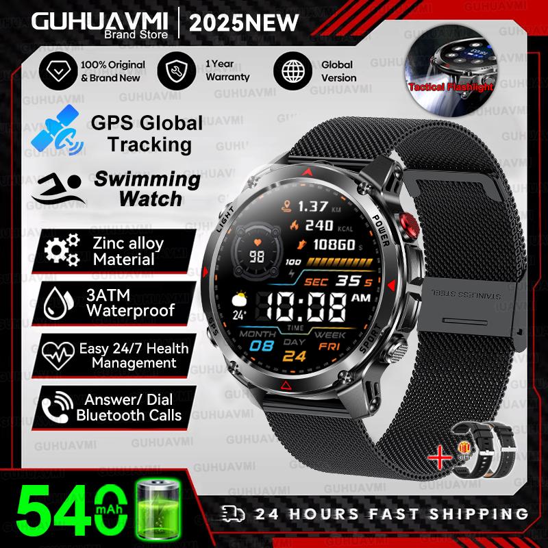 Новые Профессиональные Спортивные Умные Часы с GPS для Мужчин 1.46" AMOLED Экран 3ATM Компас Фитнес-трекер Военные Умные Часы