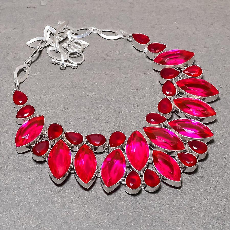 Lab Created Pink Fire Topaz Pink Rubellite Necklace 18" Adjustable Chain Jewelry