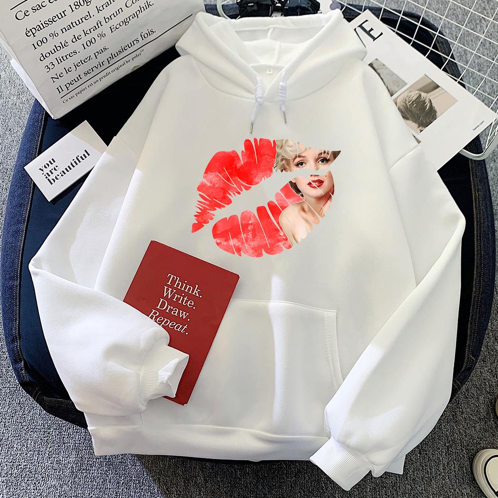 Графические толстовки с принтом губ Мэрилин Монро, модная толстовка для осени/зимы, винтажная одежда, милые пуловеры Moletom