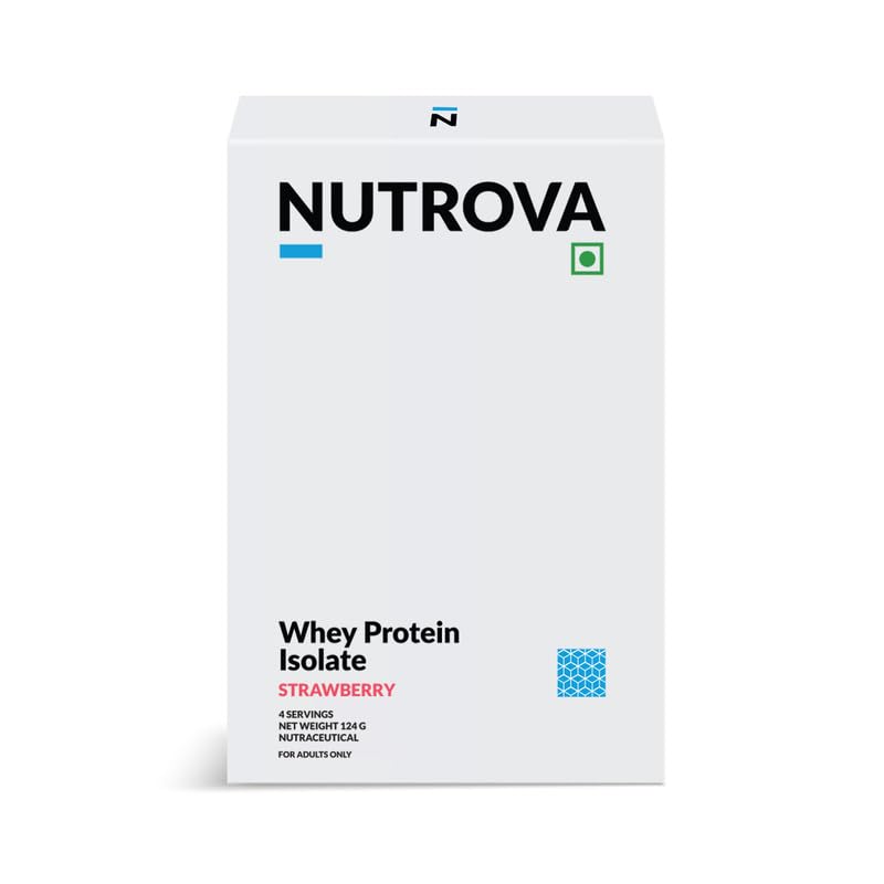 Nutrova Изолят Сывороточного Протеина | Освежающий Клубничный Вкус | 24 г Чистого Белка и 5.5 г BCAA | Низкое Содержание Лактозы, Легко Усваивается | Без Добавленного Сахара или Искус