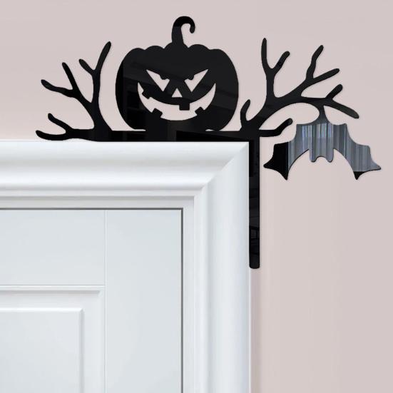 Наклейка на дверь на Хэллоуин, акриловая летучая мышь, тыква, настенная наклейка на дверь на Хэллоуин, угловая рамка, знак, украшение для дома для дверного настенного выключателя