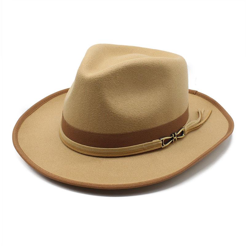 Wool Felt Jazz Hat Men'S Vintage British Wool Gift Hat Hemmed Felt Hat