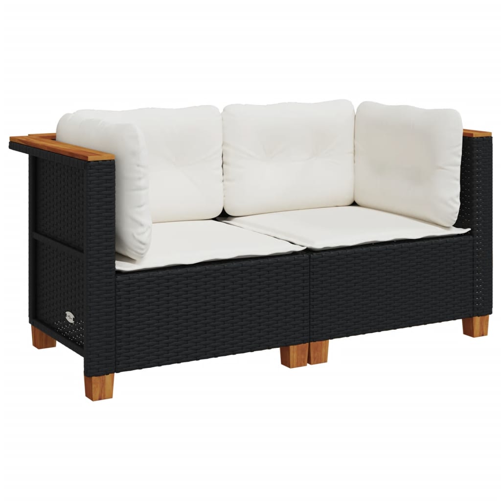 Garden Corner Sofa Set with Cushions 2 pcs Black Poly Rattan
