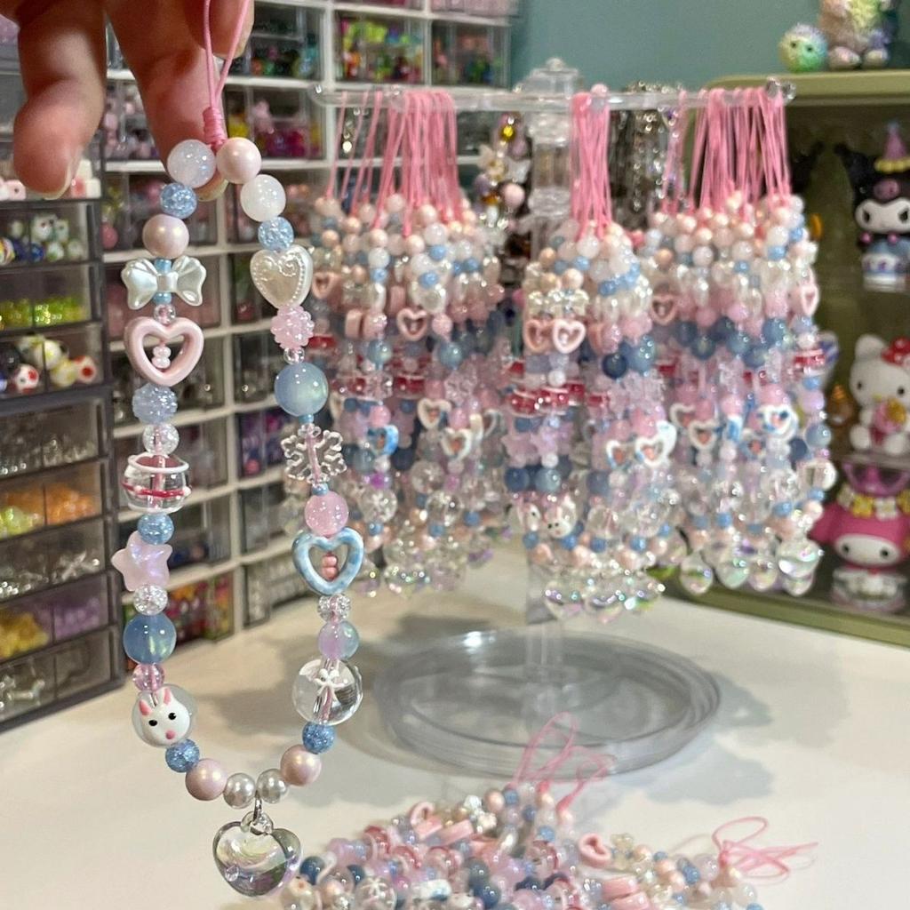 Крутая Девочка Розово-Синий Ремешок-Шнурок Для Телефона Милый Кавайный Бусина DIY Индивидуальный Подвеска Брелок Для iPhone Oppo Vivo Чехол для Камеры