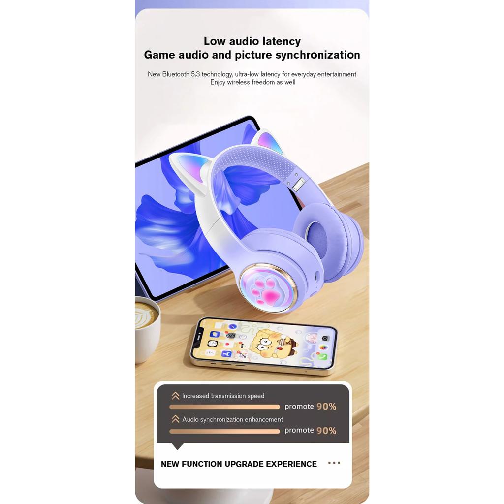 AKZ-62 RGB кошачьи ушки беспроводные наушники для ПК симпатичная 3D космическая капсула кошка Bluetooth гарнитура складная игровая гарнитура для детей девочек подарки