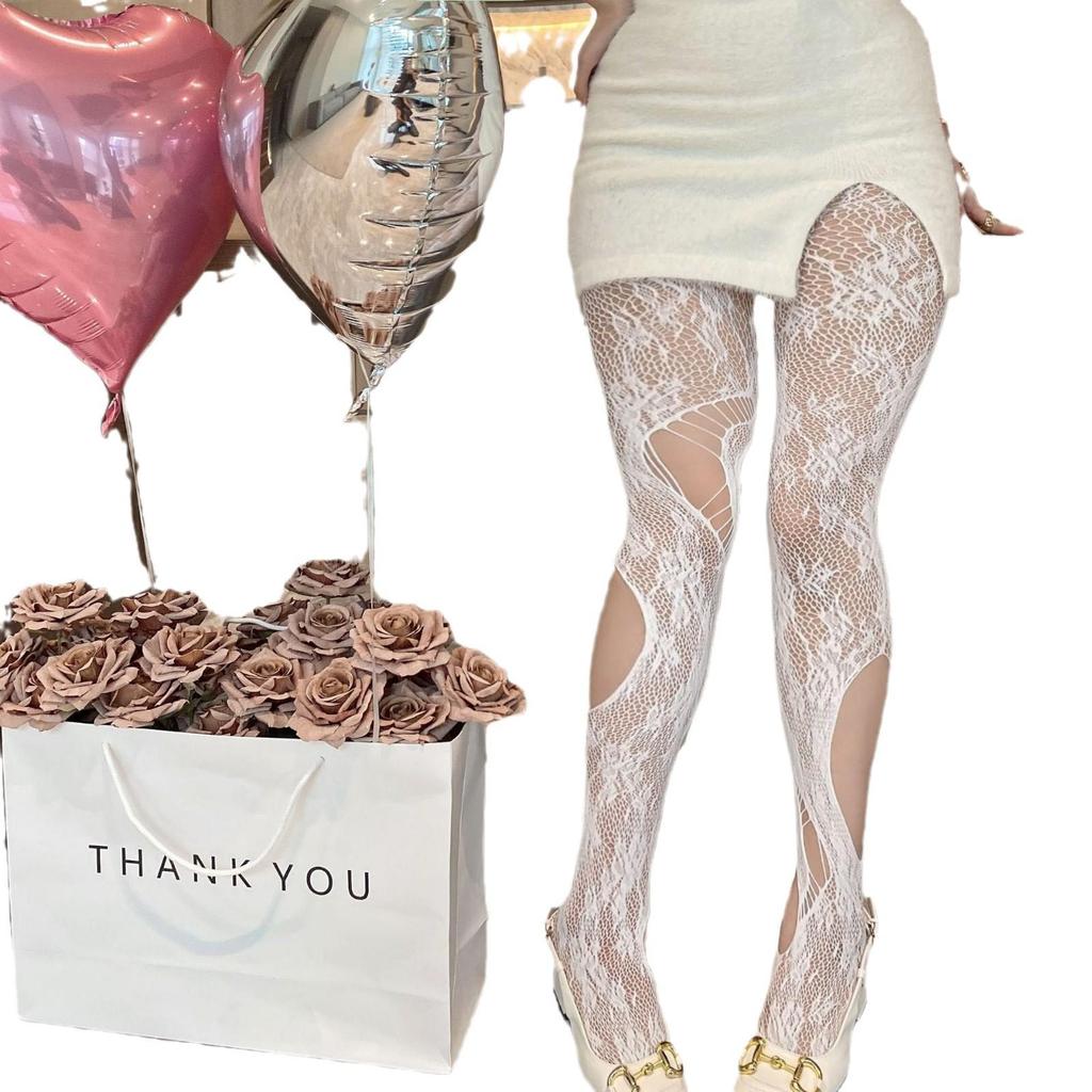 Готические черные колготки в сетку: Необычные рваные и сексуальные шелковые чулки с высокими подвязками