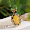 JMXD-Temperament античный позолоченный натуральный янтарь пчелиный воск яйцо поверхность подвеска Guochao суд перегородчатая эмаль женская подвеска