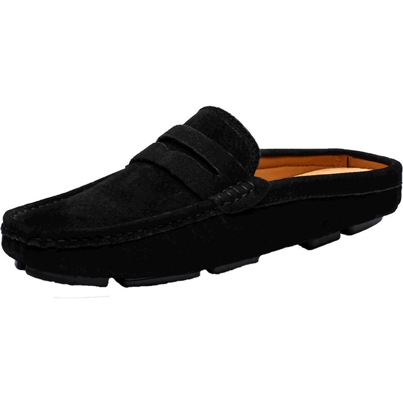 Fashion Suede Leather Male Muller Shoes Classic Breathable Men Slippers Simple Comfy Half Flats Lazy Shoes Soft Handmade Casual Footwear