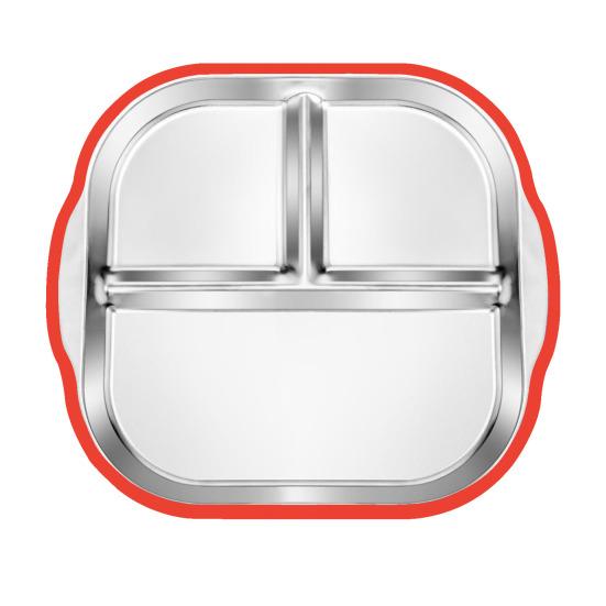 Тарелка для малышей из нержавеющей стали с присоской, 3-секционная детская миска с нескользящей силиконовой ручкой, небьющаяся металлическая детская тарелка