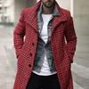 Мужское пальто в клетку средней длины с отложным воротником, ветровка в британском стиле, холодостойкое, однобортное, тренч, уличная одежда