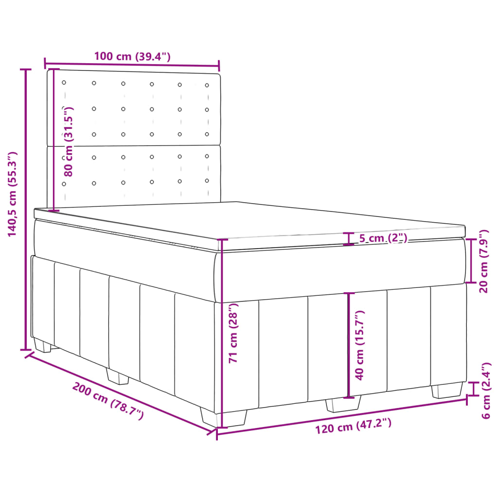 Box Spring Bed with Mattress Dark Grey 120 x 200 cm Fabric