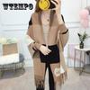 Women's Autumn and Winter All-match Cloak Batwing Sleeve Thick Knitted Tassel Shawl Jacket Loose Plaid Cardigan Coat