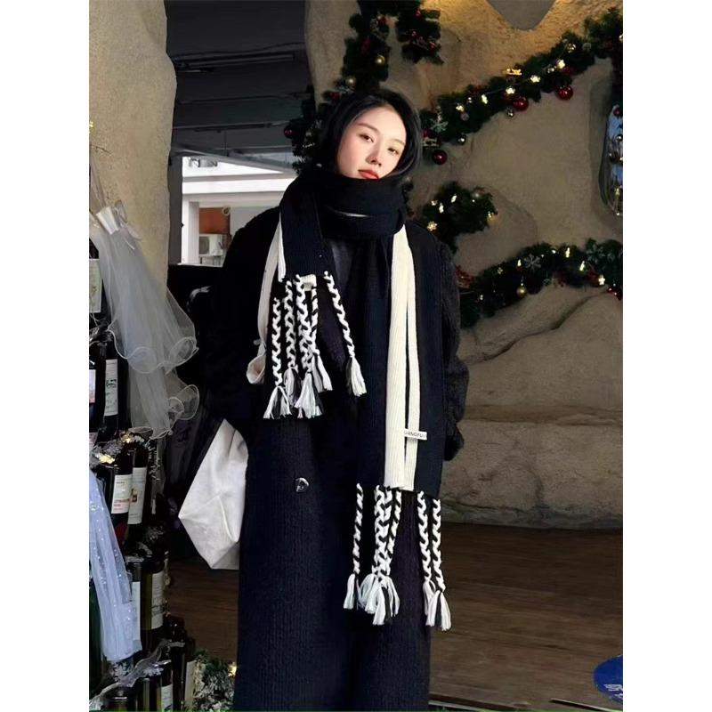 Personalized Striped Tassel Scarf Women's Autumn and Winter Shawl Street Style Cool Thickened Warm Scarf High End Couple