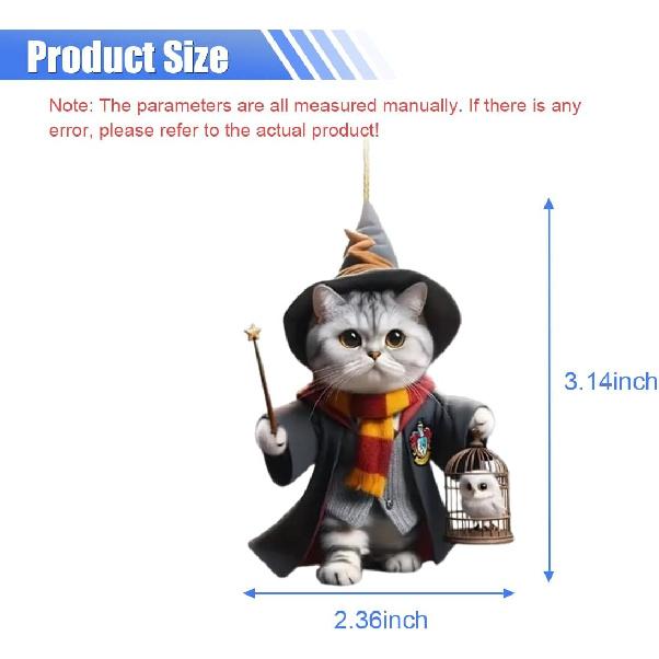 Magic Cat Car Rearview Mirror Accessories, 2D Flat Acrylic Pendant Car Rear View Mirror Charm, Christmas Tree Hanging Ornament, Car Interior