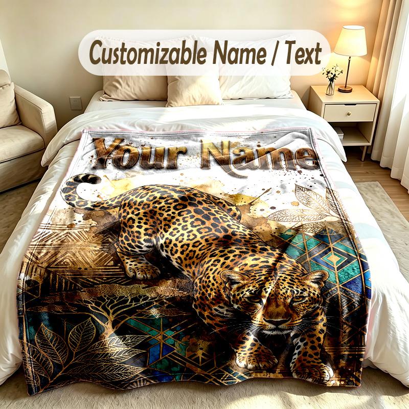 Lion Tiger Theme Custom Blanket Personalized Name & Text Customized Soft Warm Throw Blanket Home Decor