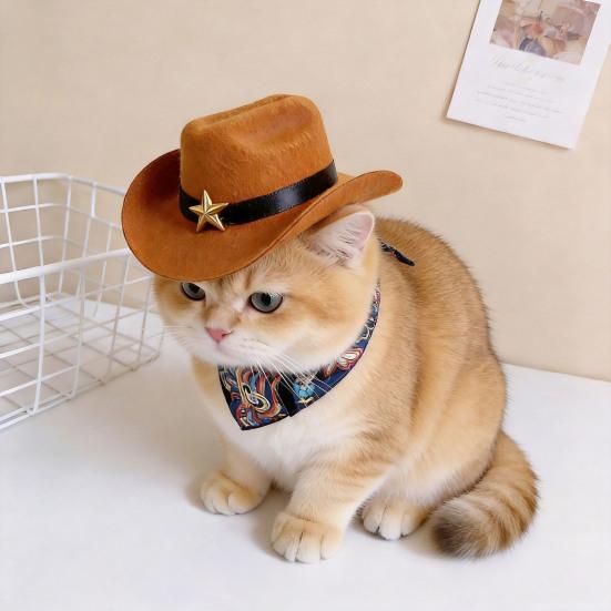 1 Set Cat Cowboy Cowboy Hat Costume Adjustable